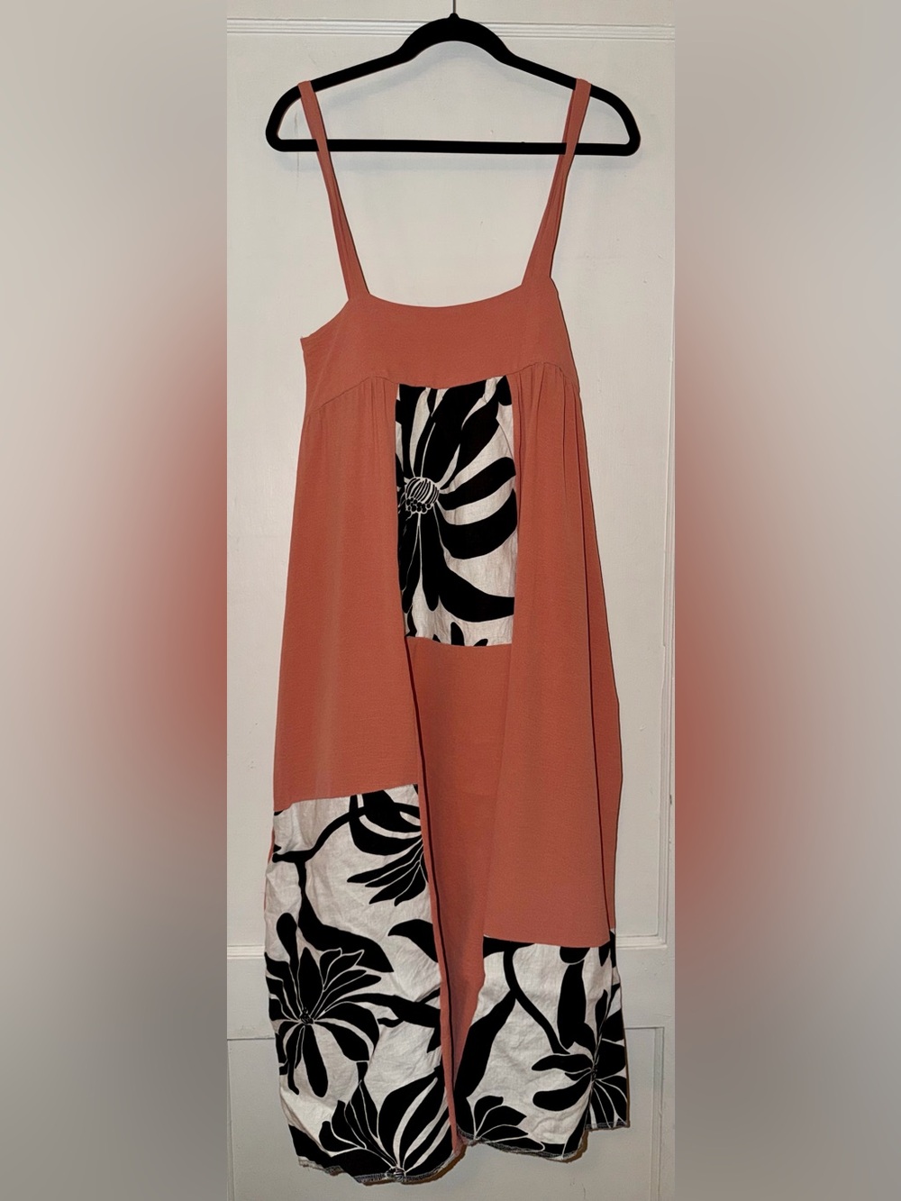 Coral Pink Floral-Panel A-Line Women's Maxi Dress